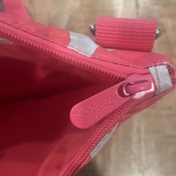 Thirty One 31 Mod Dot Crossbody Bag Pink Coral Nylon Small Adjustable Strap - Picture 9 of 10